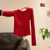 Atuendo Rojo de Año Nuevo: Cárdigan de Punto de Manga Larga con Cuello Redondo para Mujer, Primavera 2026, Abrigo Superior Elegante y Único Petite