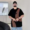 Camiseta masculina de manga curta, fina de verão, corte solto, gola redonda, em blocos de cor, top casual esportivo masculino, roupa de verão