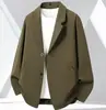 Estilo Coreano de Primavera e Outono Moda de Alta Qualidade Terno Masculino Versão Solta Elegante Caimento Retrô Jaqueta de Terno Cáqui