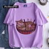 Playera para Mujer 2023 Estilo Japonés Retro Estampado Monstruo Fideos Verano Pareja Hombre y Mujer Cuello Redondo