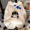 Nueva Sudadera con Capucha Rosa Estilo Callejero Americano Estampado de Personaje Lindo para Mujer Otoño e Invierno Nicho Tie-Dye Estilo Perezoso Top