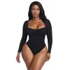 Otoño Invierno Nuevo Estilo Moldeador de Cuerpo Body de una Pieza Capa Base Body Ajustado Sexy Europeo y Americano Sensación Nude Moldeador de Manga Larga de una Pieza para Mujer