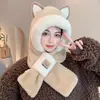 Nuevo gorro de invierno para mujer, bufanda linda de felpa, calentador de cuello integrado grueso, gorro de felpa para ciclismo, gorro cálido con protección para los oídos