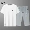 Traje Deportivo Nuevo de Verano Talla Grande Seda de Hielo Secado Rápido Deportivo Casual Camiseta de Manga Corta Pantalones Cortos Pantalones Acortados Dos Piezas