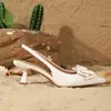 Sandalias de Verano de Nuevo Estilo Francés con Lazo y Punta Aguda Tacón de Aguja para Mujer con Una Correa Moda Casual