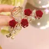 Clip de Pinza Grande de Terciopelo con Borla Hojas de Loto Clip de Pinza Grande con Borla Adorno de Cabeza Flor de Rosa Pasador Dulce Elegante