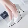 Nova Coleção Primavera e Outono 2025 Sapatos Femininos de Salto Alto Plataforma em Couro PU Saltos Agulha Sapatos Profissionais Ol para Trabalho Sapatos de Casamento
