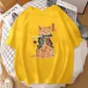 Nueva Camiseta 2025 con Gato de Dibujos Animados Estilo Japonés Mordiendo un Cuchillo Estampado Creativo, Camiseta Casual Holgada Talla Grande, Dropshipping Disponible