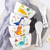 Celebridade da Internet Casa Pai-Filho Cerâmica 4,5 Polegadas Tigela Quadrada Criativa Fofa Desenho Animado Tigela Tigela de Arroz Dinossauro Louça Tigela para Refeição Diária
