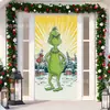 Cubierta de Puerta Decoración de Dibujos Animados del Grinch Cubierta de Puerta Navideña Monstruo Verde Grinch Tela Colgante Tapiz Fondo de Cubierta de Puerta