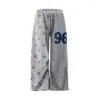 Pantalones Casuales con Estampado de Estrellas Retro Americano, de Verano, Cintura Alta, Caídos, Largo hasta el Suelo, Ajuste Holgado Perezoso, Pantalones Casuales Deportivos de Pierna Ancha