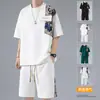 Traje de camiseta de manga corta transpirable y cómodo de Hong Kong, nuevo para el verano de 2024, traje de pantalones deportivos casuales para hombre
