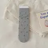 Meias de Algodão Florais para Outono e Inverno para Mulheres, Meias Simples Estilo Ins Cor de Café Meia-Perna, Meias Longas Empilhadas, Simples e Versáteis