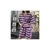 Conjunto de camiseta de manga corta a rayas para mujer Manga corta Verano 2025 Nuevo Holgado talla grande Pantalones cortos de pierna ancha Conjunto de dos piezas para comercio exterior