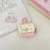 68254 Bolsa de armazenamento de fone de ouvido acolchoada floral estilo coreano, capa protetora fofa para fone de ouvido Bluetooth com botão de pressão, fivela para pendurar e porta-moedas