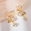 Brincos de Clipe com Franjas de Zircônia em Forma de Coração e Pérolas, Luxo Leve com um Toque de Sofisticação, Elegantes Brincos de Clipe Florais para Orelhas Não Perfuradas, Luxo Leve e Beleza Deslumbrante