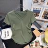Tiro Real de Diseño Plisado Estilo Puro Lujoso Camiseta de Manga Corta con Cuello en V para Mujer Verano 2024 Nuevo Top Corto Ajustado