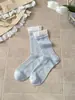 Calcetines de Seda Transpirables para Mujer, Calcetines Lindos de Encaje hasta la Mitad de la Pantorrilla, Estilo Sencillo, Calcetines de Verano de Colores Caramelo