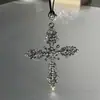Colar Pingente Cruz de Corda de Couro Pesado Estilo Gótico Escuro Feminino Nicho Y2K Doce Cool Sexy Corrente para Clavícula