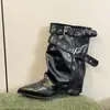 Botas de Tacón Grueso de Media Caña Vintage para Mujer 2026 Verano Nuevas Botas de Tacón Apilado Estilo Western Punta Fina Hebilla de Cinturón Botines