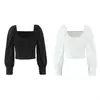 Comércio Exterior Transfronteiriço Roupas Femininas Primavera 2026 Estilo Europeu e Americano Gola Redonda Manga Bufante Decorada com Botões Camisa Curta para Mulheres G57725