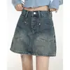 Falda de Mezclilla Retro Estilo Americano de Trabajo para Mujer Verano Diseño con Sentido Nicho Cintura Alta Falda de Cadera Línea A Falda Corta de Moda