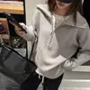 Suéter pullover feminino estilo coreano com design de zíper, cor sólida elegante, fenda lateral simples, versátil, top solto e que afina