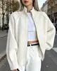 Jaqueta Suéter Estilo Preguiçoso Pronta para Uso Transfronteiriço para Mulheres Outono e Inverno Novo Estilo Coreano Versátil Cor Lisa Gola Alta Zíper Cardigan de Tricô