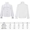 Camisa Masculina Retro Europeia e Americana com Gola Alta Plissada Camisa Vitoriana Steampunk para Baile de Máscaras Cosplay Performance