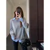 Top de gola de camisa falso de duas peças da moda focado em design, moletom solto emagrecedor feminino 26 Outono/Inverno Novo H092305