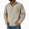 Camisa Casual de Vacaciones de Manga Corta Estilo Nuevo Europeo y Americano con Cuello de Solapa, Cárdigan Waffle de Manga Larga para Hombre de Playa
