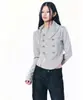 Moletom de manga comprida, design assimétrico com zíper, de botões duplos, gola irregular, cor sólida, slim fit personalizado, estilo coreano, para outono, atacado
