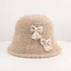 Gorro de Lana de Alpaca Tejido con Lazo 3D Estilo Coreano para Mujer Otoño NS Dulce Cortavientos Cálido Gorro de Lana Jersey Gorro de Cubo