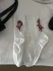 Calcetines Florales Grises para Mujer, Nuevos Calcetines de Algodón a Media Pantorrilla Primavera/Verano, Estilo Retro Japonés con Lazo de Ramo, Calcetines Caídos