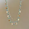Joyería Temática Marina Transfronteriza~Collar de Concha Dorada con Circonita Azul Diseño de Pulsera Versátil Joyería con Colgante de Lujo Ligero