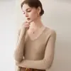 Otoño/Invierno Nuevo de Primera Línea Cuello en V Cachemir para Mujer Cuello Libre Suéter de Cachemir Ajustado Versátil Tejido Capa Base Cómodo