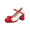 2026 Zapatos de Tacón Alto Lolita de Charol Color Block Punta Cuadrada 32-48 Correa de Tacón Alto Lazo Lindo Zapatos de Salón