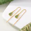 Yilu Plata Jade Natural Hetian Plata de Ley S925 Chapado en Oro Calabaza de Jaspe Fulu Nuevo Estilo Chino Línea Larga de Oreja de Plata Venta al por Mayor