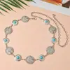 Estilo bohemio europeo y americano vintage étnico turquesa floral colgante accesorio cadena de cintura con diseño geométrico dorado