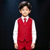 Chaleco Rojo Formal para Niños, Ropa Formal de Padrino de Bodas para Niños, Atuendo de Presentación, Chaleco Borgoña Estilo Británico, Venta al por mayor de una pieza