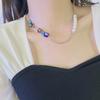 Collar de perlas con bordado de flores y esmalte de colores de nicho para mujer, estilo pastoral fresco, cadena de clavícula de acero y titanio con diseño Sense