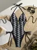 Traje de Banho Sexy Peça Única Novo Estilo Europeu e Americano para Mulheres com Cadarço Jacquard Vazado Maiô Biquíni Item Quente Transfronteiriço
