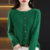 Cárdigan de Lana con Patrón de Osmanthus Transfronterizo para Mujer, Suéter de Punto Ajustado para Otoño e Invierno, Top Redondo Sin Costuras, Moderno