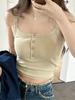1056# Diseño de Botones Sentido All-match Camisola Acolchado en el Pecho para Mujer Ajustado Adelgazante Prenda Interior Base para Usar por Dentro o por Fuera Top