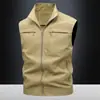Jaqueta de Trabalho para Primavera e Outono Masculina para Pesca ao Ar Livre Roupa de Trabalho Colete Casual para Jovens e Meia-Idade Gola Alta Respirável Secagem Rápida Top