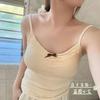 Camisola de punto con lazo y almohadilla para el pecho para mujer, blusa básica de encaje sin mangas, corta, ajustada y combinable