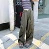 Jeans Americanos Retro con Diseño de Pierna Ancha Plisada para Mujer Hiphop Hip Hop Ropa de Trabajo Multibolsillos Pantalones Combinables