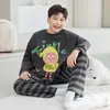 Pijama de algodón puro de manga larga para niños talla grande, para primavera y otoño, cuello redondo, conjunto de ropa de casa estilo caricatura para jóvenes, holgado y moderno