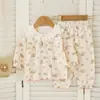 Conjunto de roupa estilo princesa para meninas, design doce e fofo de renda para outono, conjunto de pijama para bebê, conjunto estiloso de duas peças para usar ao ar livre