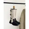 Botas de montaria vintage de cano alto em blocos de cor preta para mulheres, outono e inverno, com fivela de cinto, salto grosso, alongamento das pernas, over-the-knee, botas longas de nicho